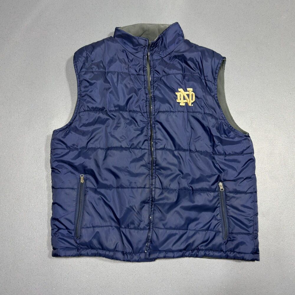 Vintage Notre Dame Fighting Irish Reversible Puffer Fleece Vest NCAA XL Navy